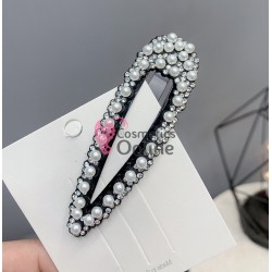 Clema pentru par metalica AGF020PP - Neagra cu perle si strasuri